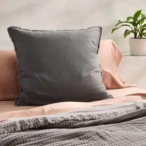 Euro Heavyweight Linen Blend Throw Pillow Dark Gray - Casaluna: Removable Cover, Indoor Use, OEKO-TEX Certified