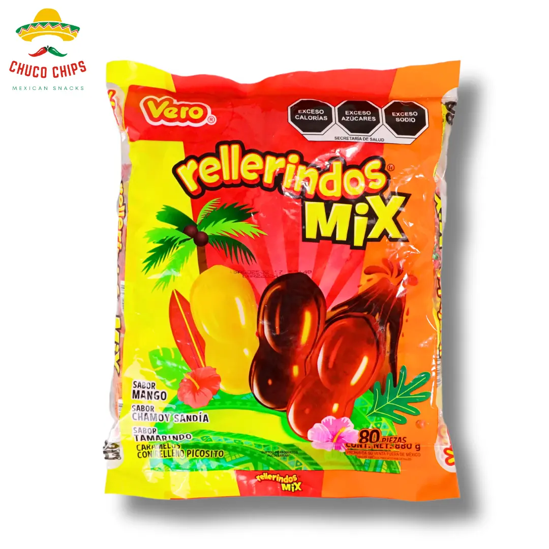 Rellerindo Mix | Mango, Chamoy Watermelon, Tamarindo | 80 Pieces | Authentic Mexican Candy | Candy Sweet Fruity Tangy | Authentic Mexican Chips & Snacks by Chuco Chips