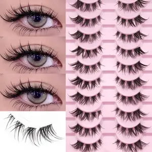 10 Pairs Natural Thin False Lashes, Invisible Transparent Band, Reusable, Beginner-Friendly, 3D Lashes for Eye Makeup Tools