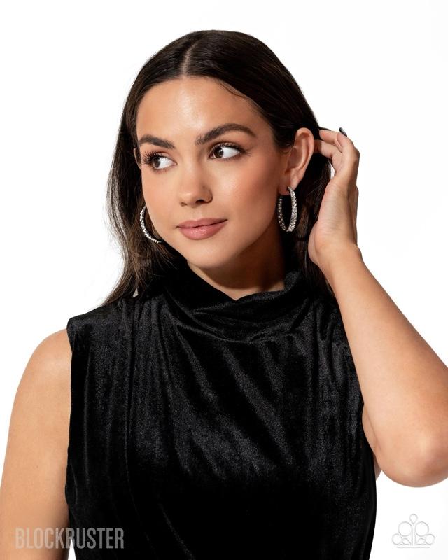 Paparazzi Glitzy By Association Blockbuster Hoop Earrings - Sparkling Black Rhinestone Design for Glamorous Outfits
