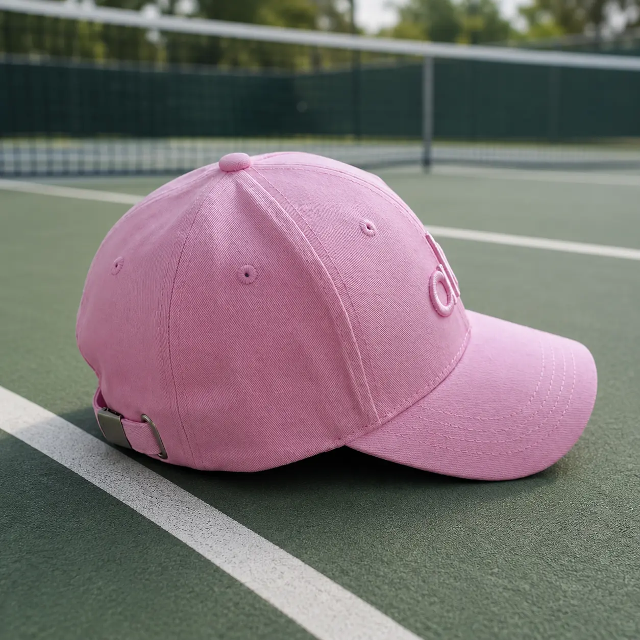 Pink Performance District Off-Duty Trucker Hat - 100% Polyester Black Baseball Cap with White Letters, Sun Protection, Durable Woven Minimalist Outdoor Headwear for Running & Activities