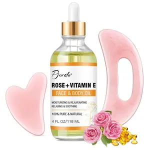 Vitamin E Rose Oil & Gua Sha Massage Tools Set, Gua Sha Oil for Face & Body, Organic Vitamin E Oil for Moisturizing and Hydrating, Anti Aging, Spa Gifts for Him Her