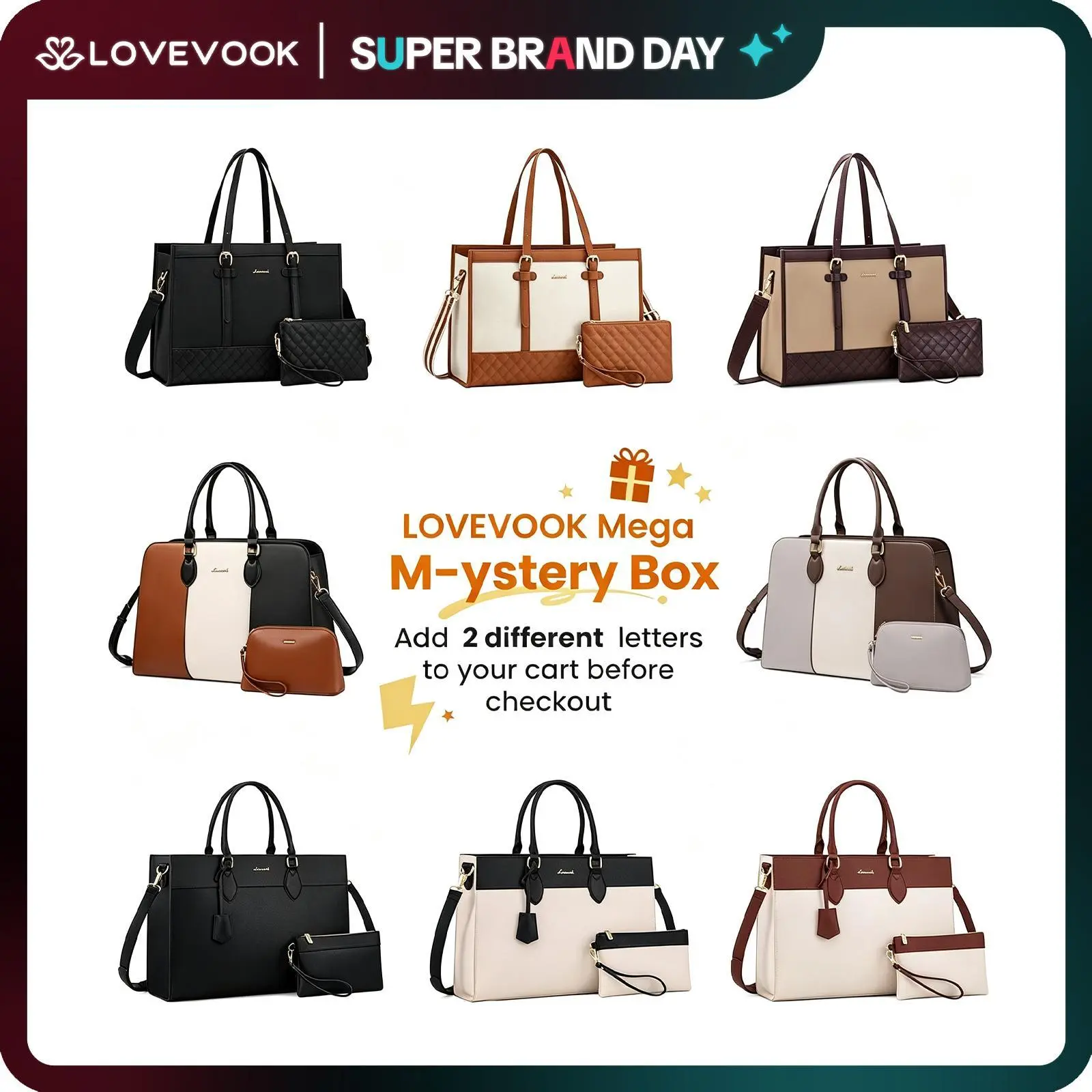 【BUY 2 SAVE 1】LOVEVOOK M-ystery Box Buy 2 Pay 1 Price Tote Bag for Woman 15.6'' Computer Bag Office Briefcase  Casual Handbag for Travel, Crossbody for College, Teacher