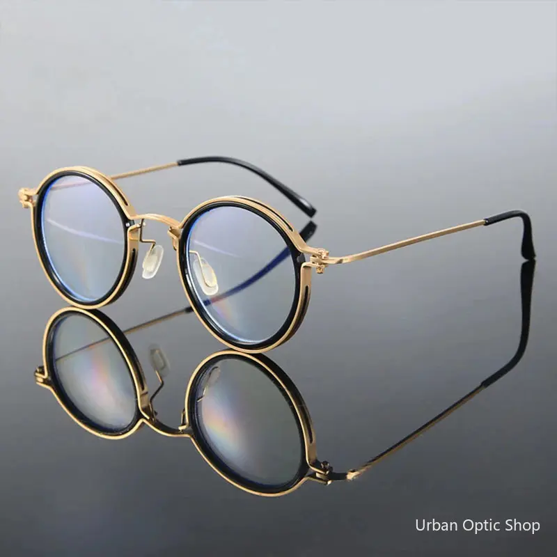 Unisex Premium Round Frame Anti Blue Light Glasses, Clear Lens Metal Frame Lightweight Eyeglasses for Men Women Office Computer Daily Wear Eyewear Casual