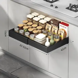 Cabinet Pull-Out Storage Rack, Adjustable Size Compatible with Different Cabinets, Adhesive Installation, Efficient Organizer for Utensils
