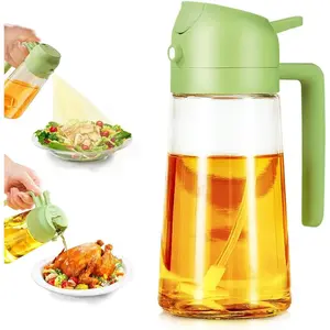 1pc Oil Spray Bottle, 2 In 1 Oil Spray And Oil Container, 470ml/ 180ml Olive Oil Spray Bottle, Cooking Oil Spray Glass For Used For Air Fryer, Baking, Grilling - Green Black White