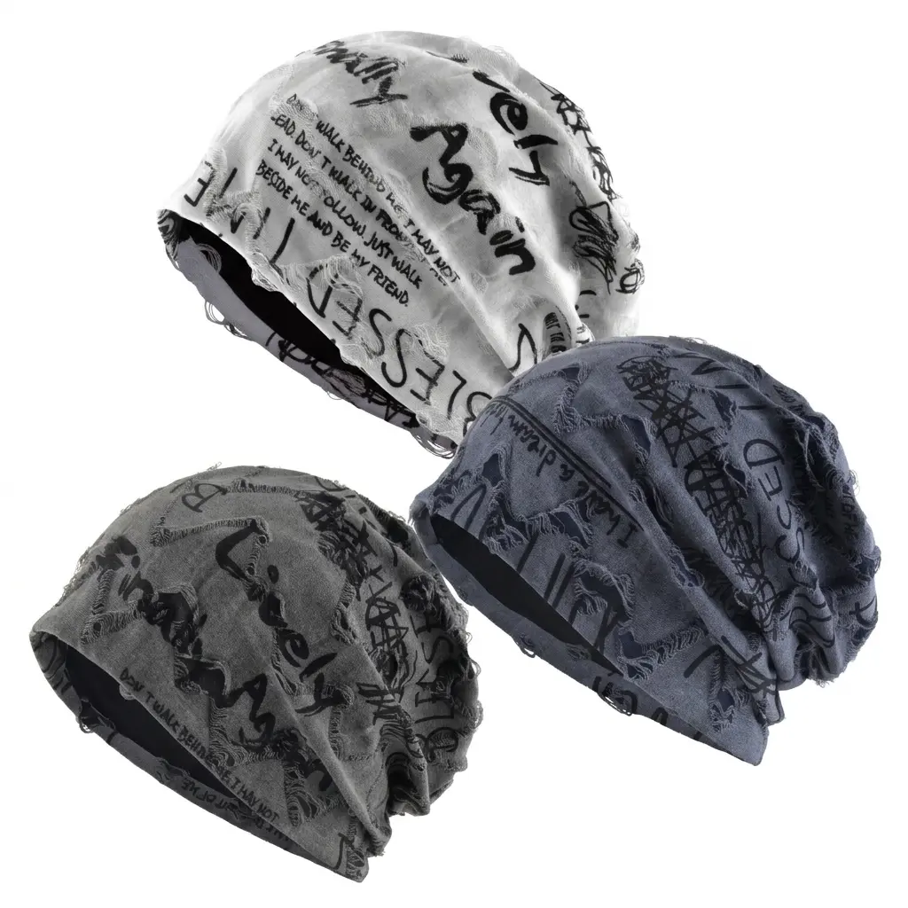 Unisex Graffiti Distressed Slouch Beanie, Lightweight All-Season Alt Fashion Accessory, Breathable Stretch Fit, 56-59cm Circumference, 1 Size Fits Most, Ideal for Birthday & Holiday Gifting, Graffiti Distressed Beanie For Lightweight And Breathable