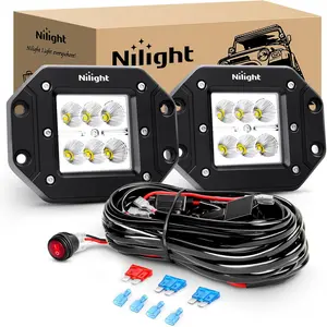 Nilight 2PCS 18W Flood Flush Mount LED Work Lights with 18w Power, Bright Beam, Wide Illumination, Off Road Wiring Harness, Off Road Accessories for Trucks