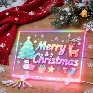Acrylic Drawing Board For Kids, Acrylic Dry Erase Light-Up Board with Stand Markers Cleaning Cloths Tracing Paper Erasable Reusable Kids Learning Gift for Birthday Halloween Christmas Decorative Neon Sign