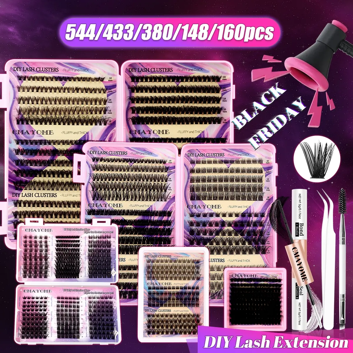Individual Cluster D-Curl Lash Set: Ultra-Thick, Multi-Color, Reusable. For dramatic/party looks. Salon-quality. Includes tweezers & brush. Beginner-friendly. Perfect for daily wear, dates, weddings, parties, Halloween.