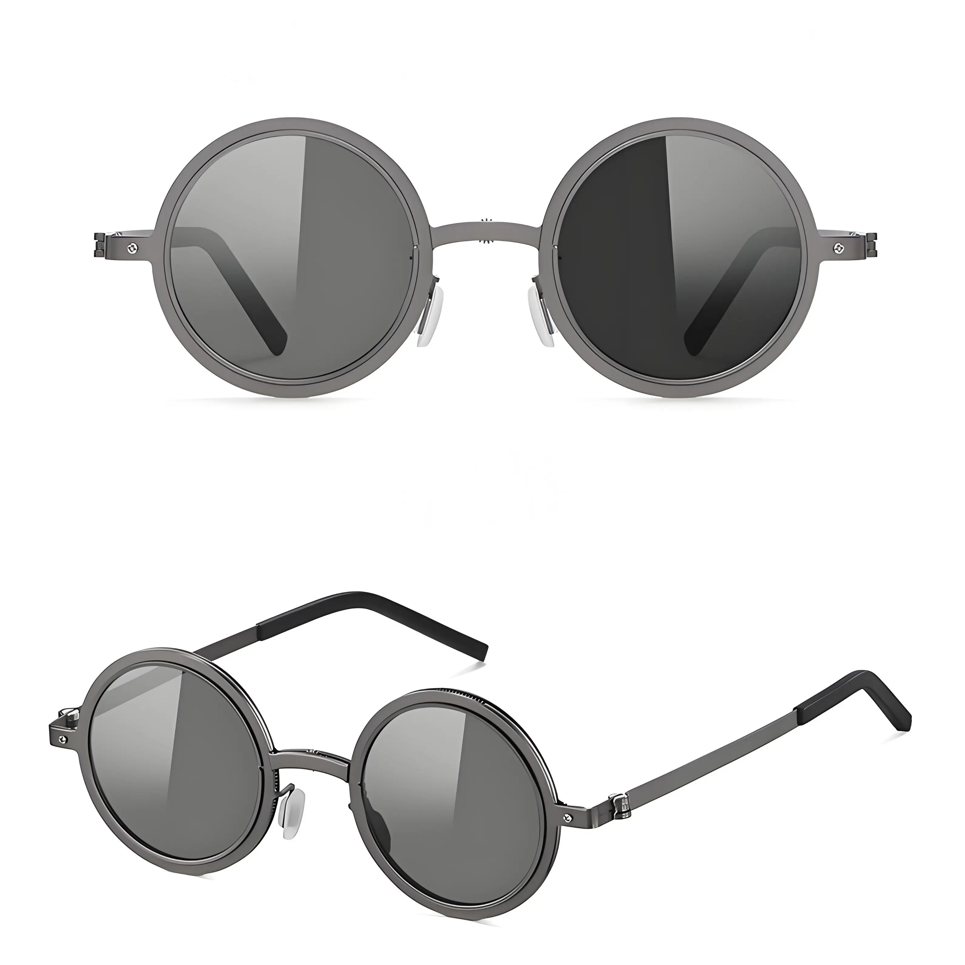 OUANGANC Adjustable Tint Polarized Round Sunglasses - Dual-Lens Synchronous Adjustment, 100% Glare-Free Vision, Steampunk Style, Complete UV400 & ND Filter Protection, for Driving, Fishing, Gojo Satoru Cosplaying, Tac