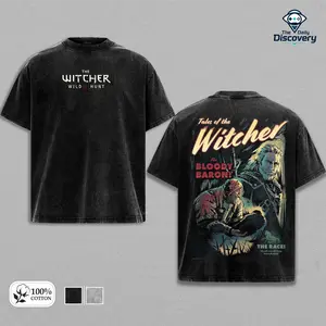 The Witcher 3 Retro Gaming Tee - Geralt of Rivia Vintage Graphic Tee Soft Cotton Oversized Relaxed Fit Washed Streetwear Heavyweight Cotton Dark Fantasy RPG Cotton Unisex Graphic T-Shirt Gaming Fan Gift Idea