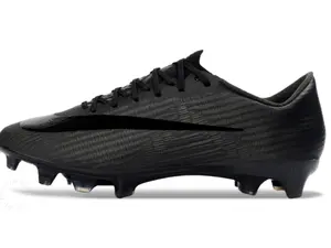 Matte Black Fine Stripe Flyknit Upper Solid Black Long Stud Anti-Slip Outsole Low Cut Pro Soccer Cleats, Lightweight Breathable Natural Grass Training Boots For Men Women Durable Speed Control Match Footwear  ###
