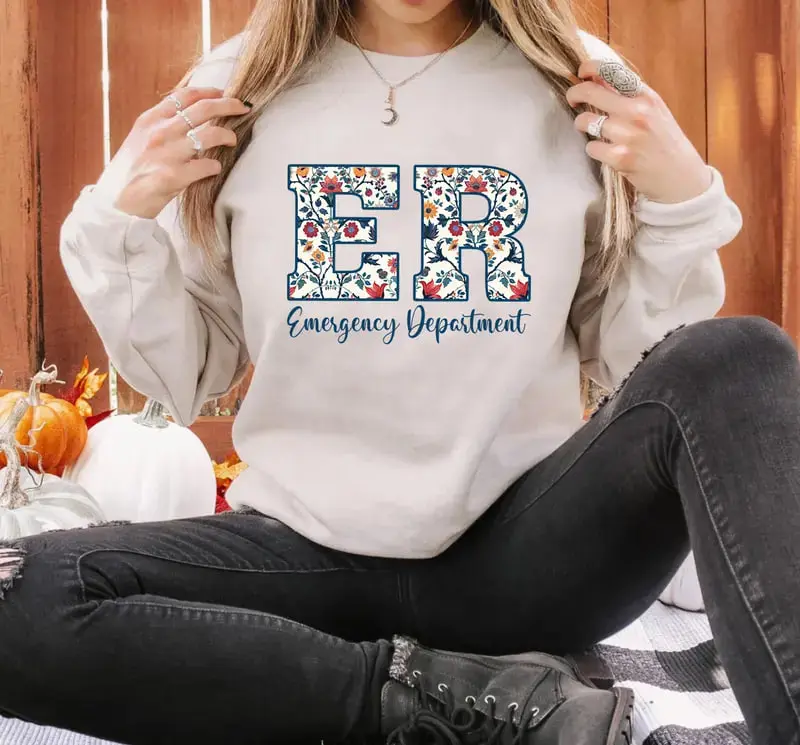Floral Emergency Department Sweatshirt & Tshirt, ER Nurse Shirt, ER Nurse Gift, Er Department Sweater, RN Shirt,Er Nurse Crewneck, Emergency Room Tee