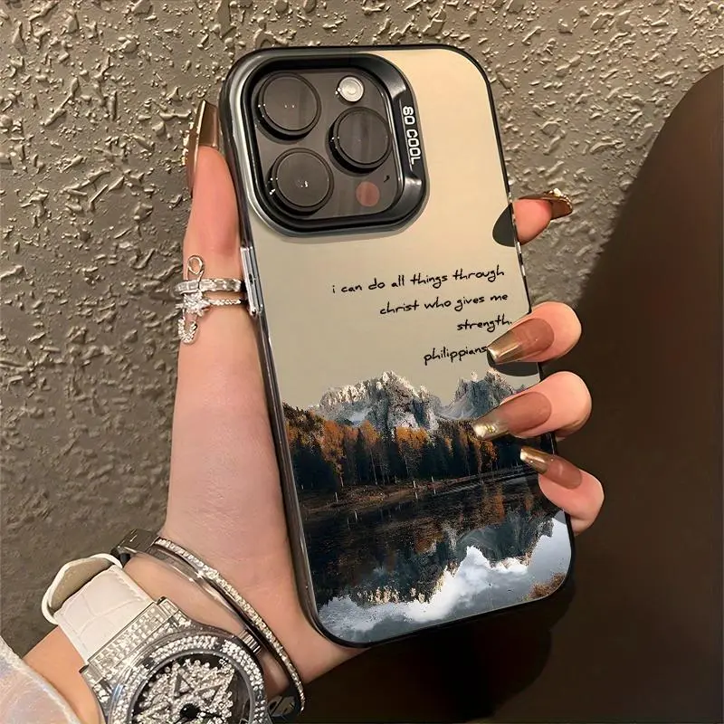 Mountain & Lake Pattern Phone Case, Anti-drop Cellphone Protective Case, Total Protective Shockproof Mobile Phone Cover for iPhone 11 12 13 14 15 16 Pro Max/Pro/Plus Suitable for Samsung S24 FE