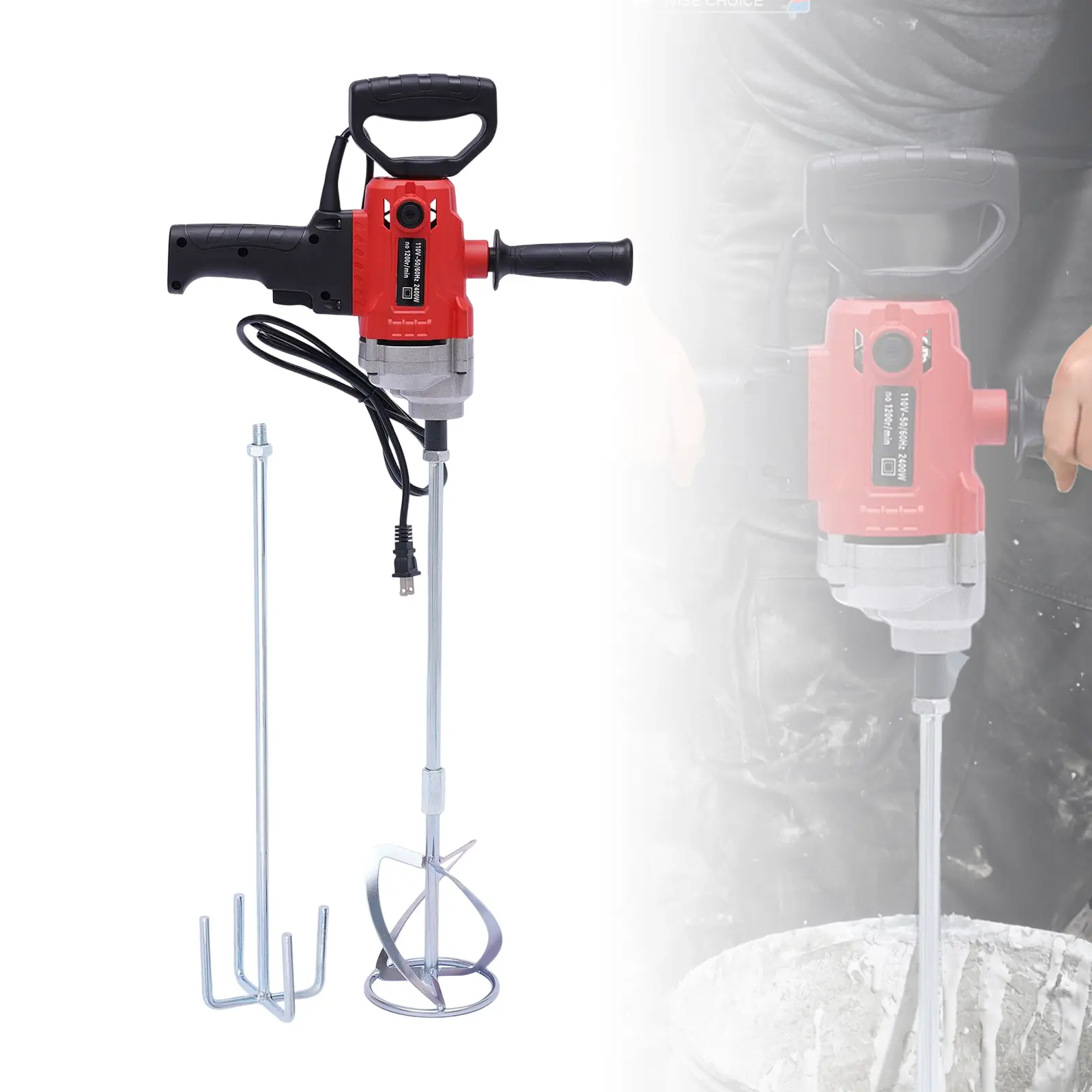 2400W Heavy Duty Drill Mixer 6 Speed Adjustable Electric Paint Cement Mud Mixing Tool with 2 Paddles for Construction Industrial Use Aluminum Iron Nylon Plastic Copper