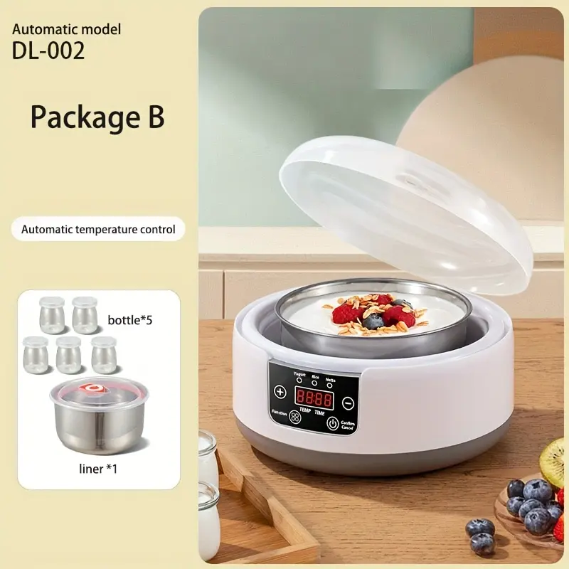 Home Use Smart Yogurt Maker - Stainless Steel Enzyme Machine with 1-10L Inner Pot, Auto Temp Ctrl, Round Shape, 110-130V Plug, Full Automatic Multifunctional Kitchen Device for Natto, Rice Wine
