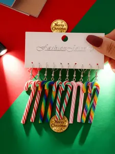 Women's Fashion Dangle Earrings Set, Christmas Rainbow Soft Clay Cane Pendant Earrings, Unique Gift for Girlfriend or Friend, Polymer Clay Earrings