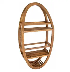 AquaTeak Patented Moa Oval Teak Shower Organizer Natural Teak Wood Material with 3 Shelves for Bathroom Storage