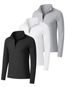Men's 3-Piece Half-Zip Sports Pullover Set Slim-Fit Long-Sleeve Athletic Top for Gym Workouts & Casual Wear Ideal for Versatile Everyday Wear
