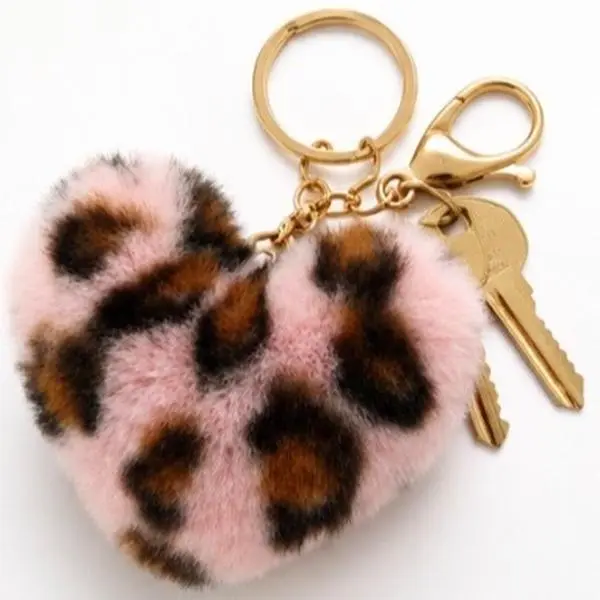 Luxe Leopard Design Compact Stylish Keychain, Pink Puff Heart Charm ...