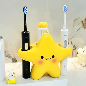 Cute Star-Shaped Toothbrush Holder, Toothpaste Holder, Independent Plastic Bathroom Storage Box with Smiley Design, Space-Saving, No Installation Needed, Bathroom Accessory