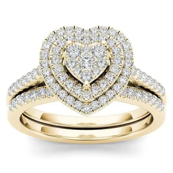 Sparkling Zinc Alloy Heart Rhinestone Ring Set for Women, Elegant Cubic Zirconia Wedding Bands, Romantic Engagement Rings Jewelry for Proposal, Bridal Party, Anniversary, Honeymoon and Special Occasions