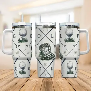 Masters Tournament Inspired Golf Tumbler 40oz with Handle, Golf Lover Travel Mug with Straw, Insulated Cup for Golf Fans