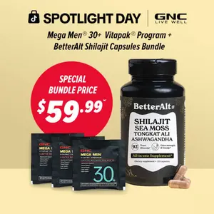 GNC Men's 30+ Natural Energy Daily Bundle, Exclusive Bundle with BetterAlt Shilajit Sea Moss, Multivitamin, Overall Wellness, Energy Production & Explosive Vitality, Liver Health & Stress Resilience