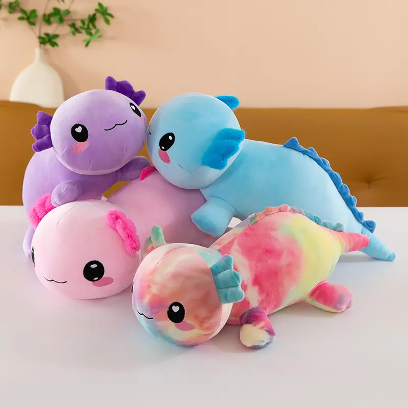 Multi-Color Heart Hug Axolotl Plush Doll, Super Soft Couple Matching Salamander Stuffed Toy, Kawaii Embroidery Heart Axolotl Plushie Gift for Valentine Birthday, Squishy Comfort Amphibian Pillow Decor for Teens Kids Axolotl Fans