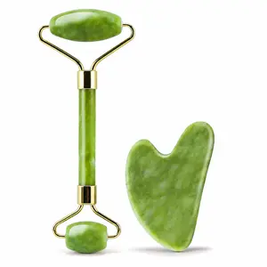 Genuine Jade Roller & Gua Sha Set for Face, Cooling & Firming Effect, Sculpting Tool for Jawline & Skin Care, Self-Care Gift for Women & Men