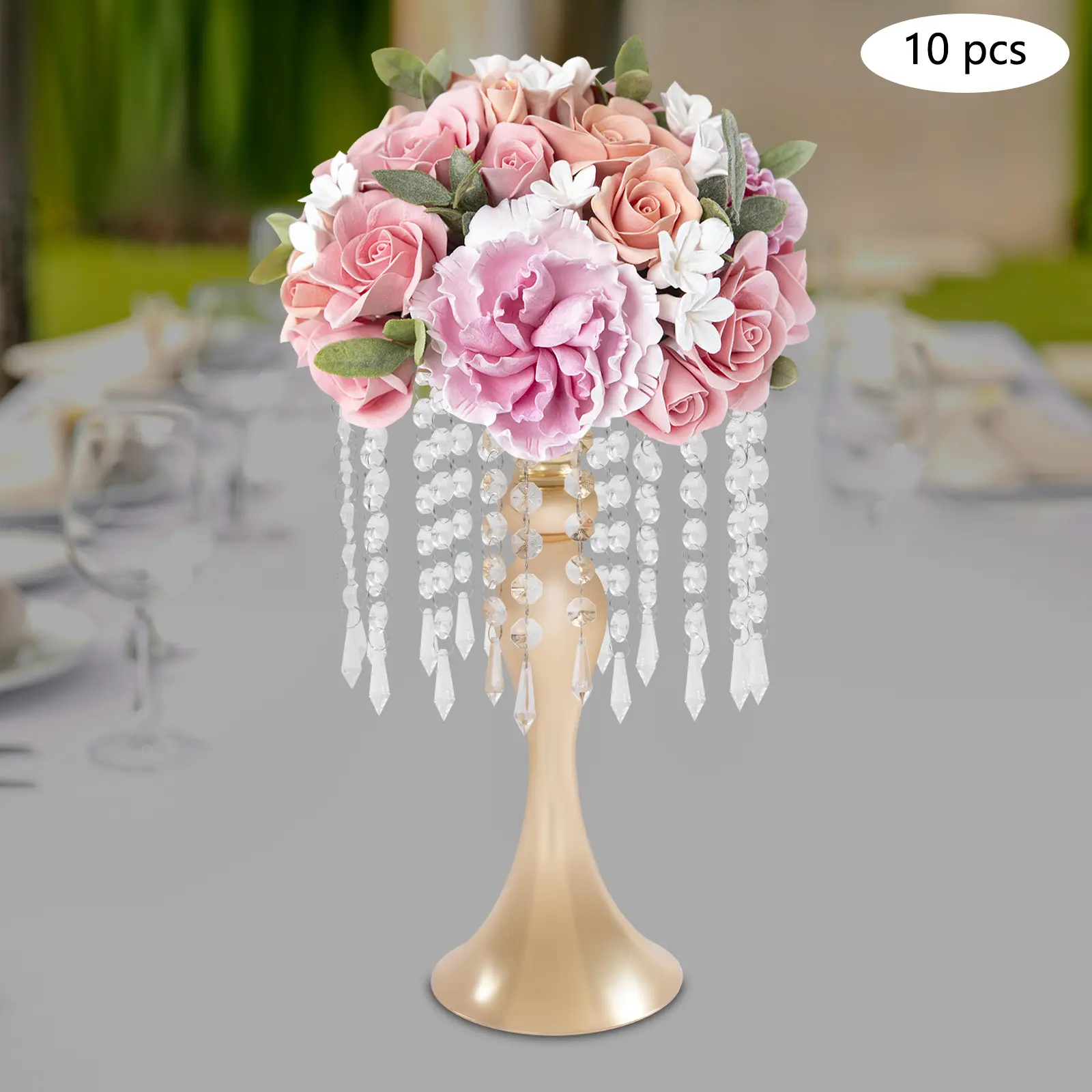 CNCEST 10-Piece Electroplating Gold Round Iron-Acrylic Open Frame Pedestal Stand Set, 13.7in Modern Secure Easy-Assembly Home Supplies, 20cm Top, 35*32*26cm Valentine's Day Decor for DIY Crystal-Accent Ornaments, Glam