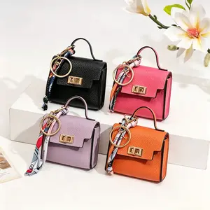 Mini Square Bag Pendant Keychain - High-Quality PU Leather, 2 to 2.9 in Size, Colorful Strap with Buckle, Cute Anniversary Car Keychain & Bag Charm Accessory