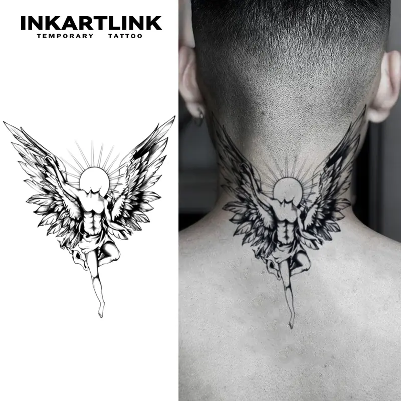INKARTLINK Tattoo Tech,2 Sheets Extra-Large Semi Permanent Tattoo,Adult Art Design Temporary Tattoos, Last 1-2 Weeks, Waterproof, Realistic look, No Adhesive, No reflection (Angel Design)