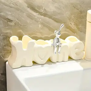 Creative Ceramic Toothbrush Holder, Standalone Countertop Organizer, Multifunctional Toothbrush & Paste Storage Rack, Bathroom Essential Accessory