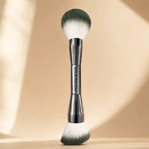 LUCK ISLAND Dual-Ended Powder Brush, 2-in-1 Face Makeup Brush for Setting, Sculpting & Blending, Airbrushed Finish