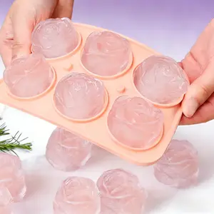 1pc Rose Ice Cube Mold DIY Whiskey Cocktail Mould, Food Grade Silicone Rose Flower Ice Tray, Easy Release 6 Cavities Set Home Kitchen Tool, Home Bar Accessories Ice Molds