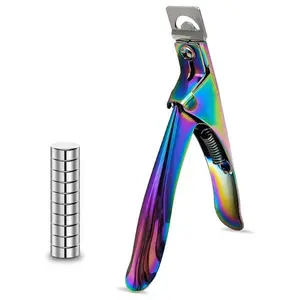 Acrylic Nail Cutter with Magnet Sizer & Length Measurement,Adjustable Stainless Nail Trimmer for Salon Home Nail Art, Professional Nail Clippers for Precise Manicures (Rainbow