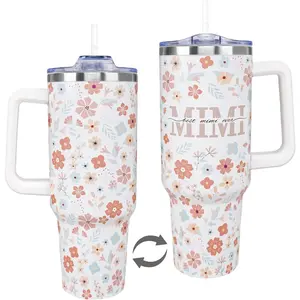 Mimi Tumbler 40 Oz Gifts for Christmas, 40 Ounce Grandma Cup Coffee Mug Tumbler with Handle, Mimi Mothers Day Gifts from Grandkids, Grandmother Gift Ideas