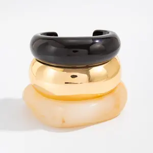 3Pcs Chunky Wide Acrylic Resin Bangle Bracelet Set for Women, Vintage Thick Statement Bangle, Lightweight Stackable Ins Trendy Summer Vacation Daily Party Fashion Jewelry