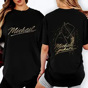100 Percent Cotton Casual Style T-Shirt Michael Jackson Signature And Silhouette Design Summer Wear Gift For Music Lovers And Fans # Michael Jackson # Jaafar Jackson # biopic # music legend
