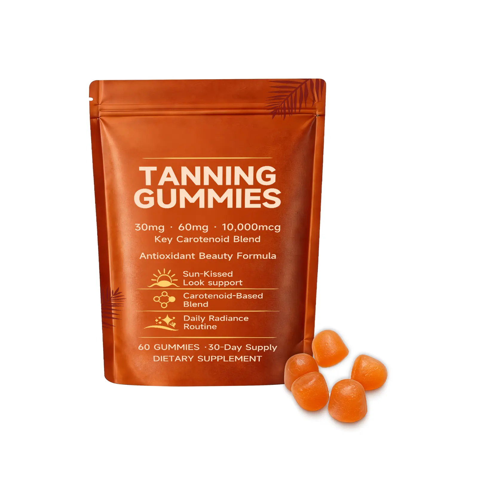 Amz Sugar-Free Edible Chewable Tanning Wellness Supplements - Sunless Melanin Booster for Adults' Skin Care, with Astaxanthin, L-Tyrosine, Collagen & Vitamins for Natural Golden Glow