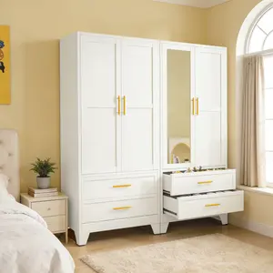 71" Metal Armoire Wardrobe Closet, Steel Bedroom Storage Cabinet with Full-Length Mirror, 2 Drawers, Adjustable Shelves, and Hanging Rod – Clothes Organizer for Bedroom, Guest Room & Apartment pantry hidden