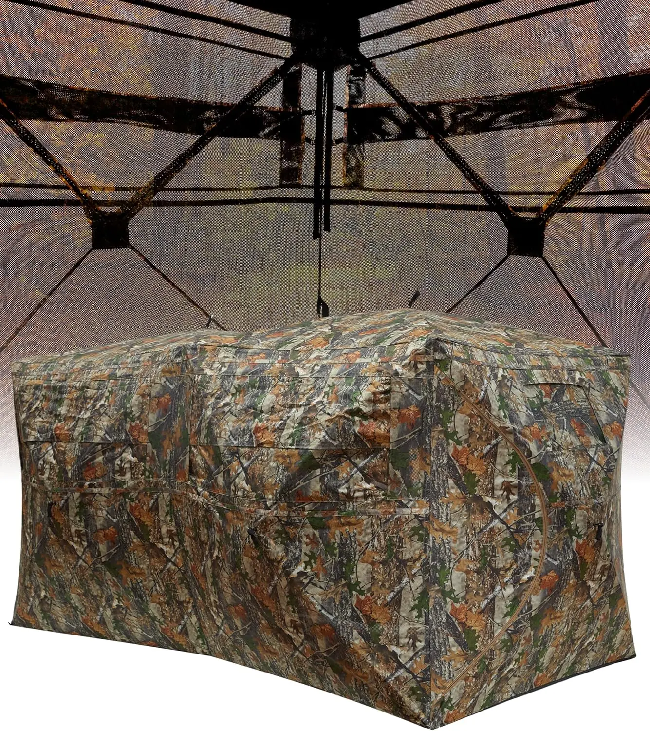 HobbyLane Portable Hunting Blind for 2-3 People - 270° See-Through Windows, Silent Magnetic Door, Lightweight & Quick Assembly for Deer and Turkey Hunting 58"*58*66"H/58*2"x58"x66" vertical space