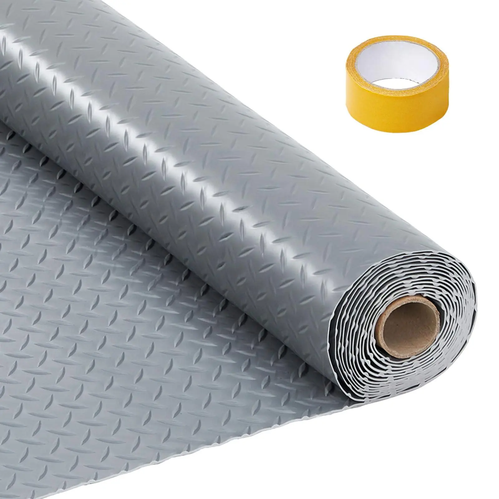 7.5x20 ft Garage Floor Mat Roll, PVC Non-Slip Garage Floor Covering, Diamond Plate Surface for Garage Protection, Fits SUVs, Trucks, Vans, Waterproof & Easy to Clean for Indoor Parking,Grey