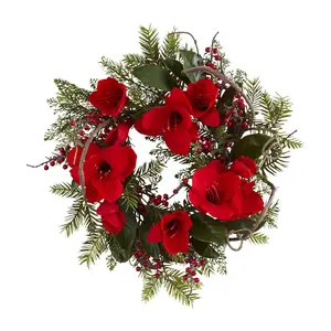 24" Amaryllis Wreath by Nearly Natural
