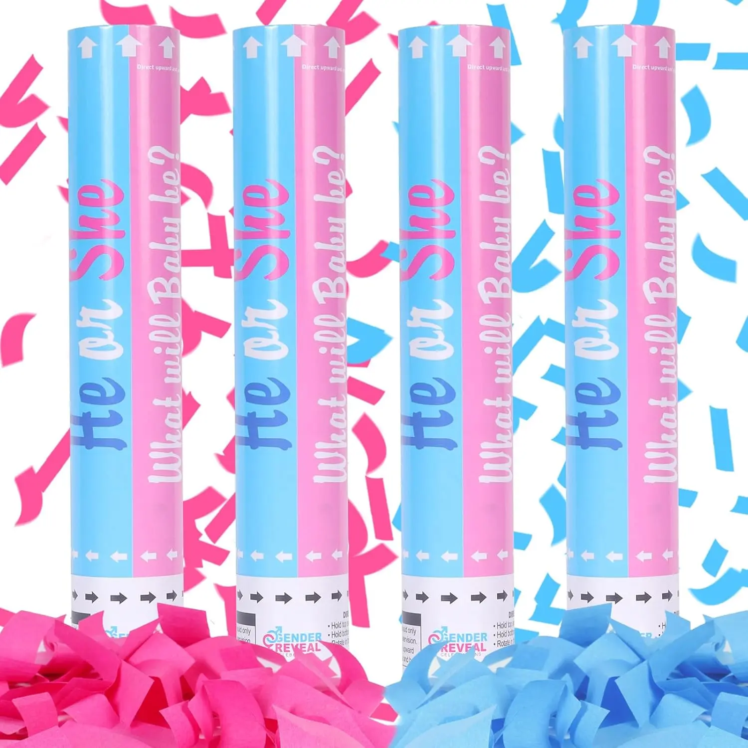 Gender Reveal Confetti Cannon - Set of 4 (2 Blue + 2 ) for Stunning  Gender Announcements,  Gender Reveal Cannon for Parties and Celebrations (Non-)