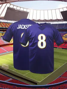 Men's #8 Purple American Football Jersey - Breathable Embroidered V-Neck, Loose Fit, Breathable, Machine Washable, All-Seasons, Size S-XXXL, Sport Jersey