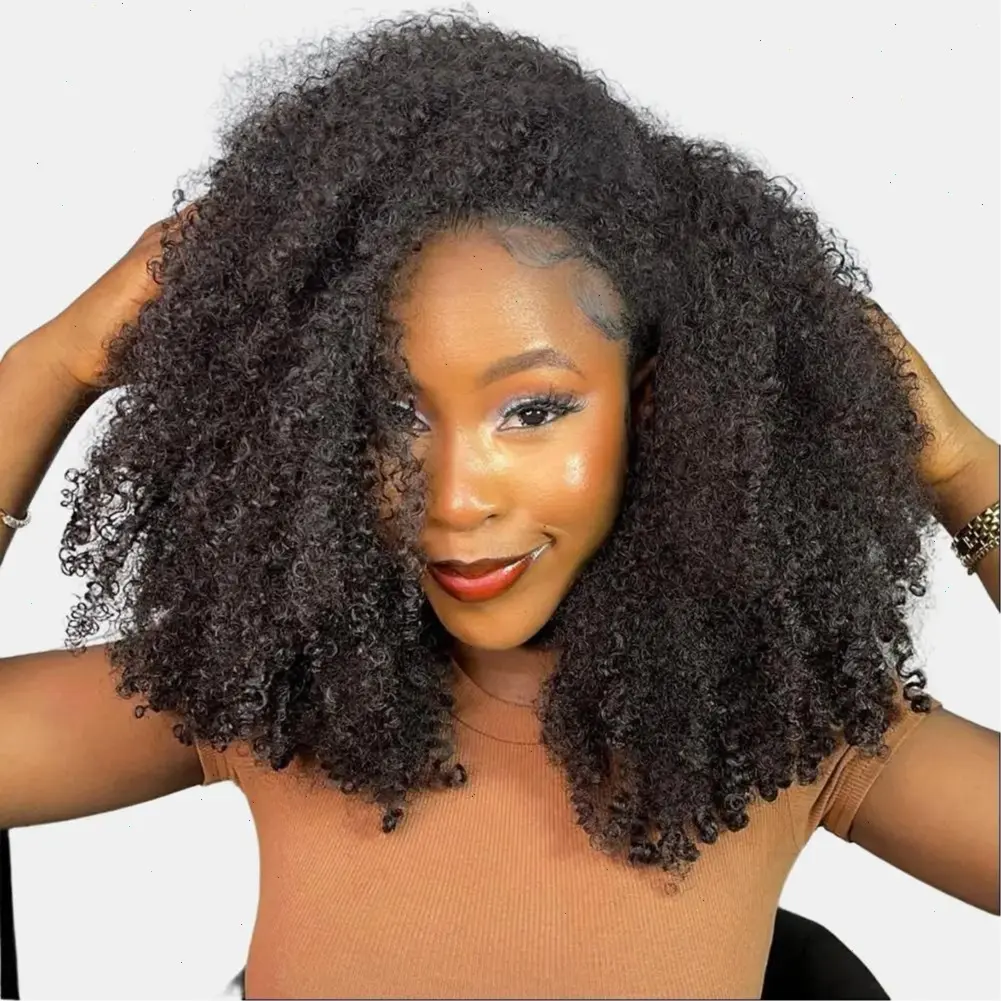 200% Kinky Curly Wear Go Half Wig Invisible Hairline 150% & 180% Glueless Human Hair Wigs With Draw-strings No Lace Seamless Flip Over Wig Updo Down Style 10 Seconds Flip-over Wig Beginner-friendlyVacation Hair