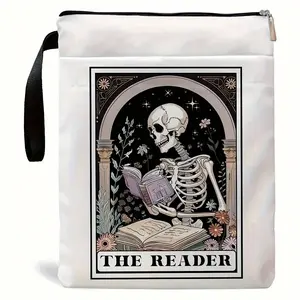 Floral Pattern Skull Zippered Book Cover, Durable Fabric Material, Perfect Gift for Book Lovers & Readers, Ideal for Kindle & Hardcover Books, Book Accessories, Desk Accessories, Halloween